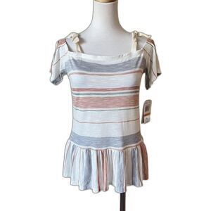 NEW Copper Key Tie Shoulder Striped Top Size Small Short Sleeve